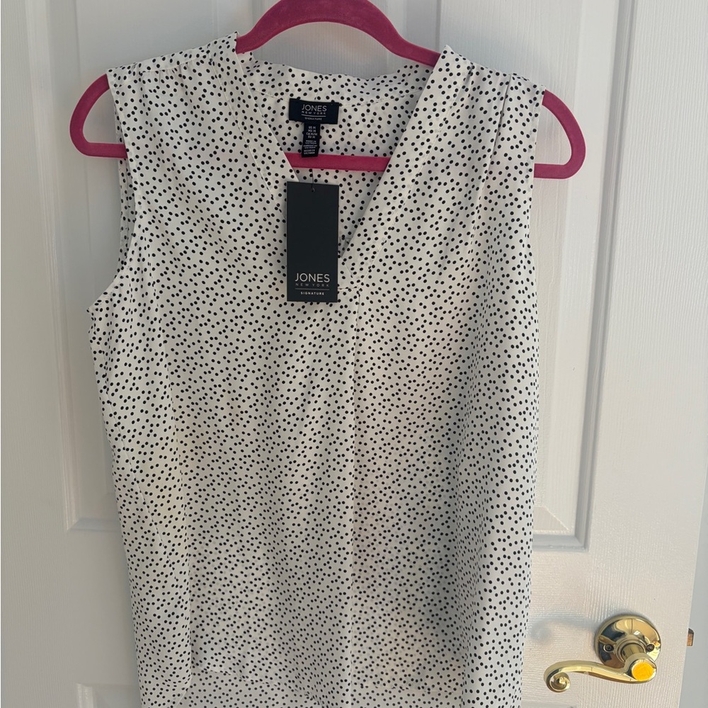 Jones New York White Sleeveless Polka Dot Blouse